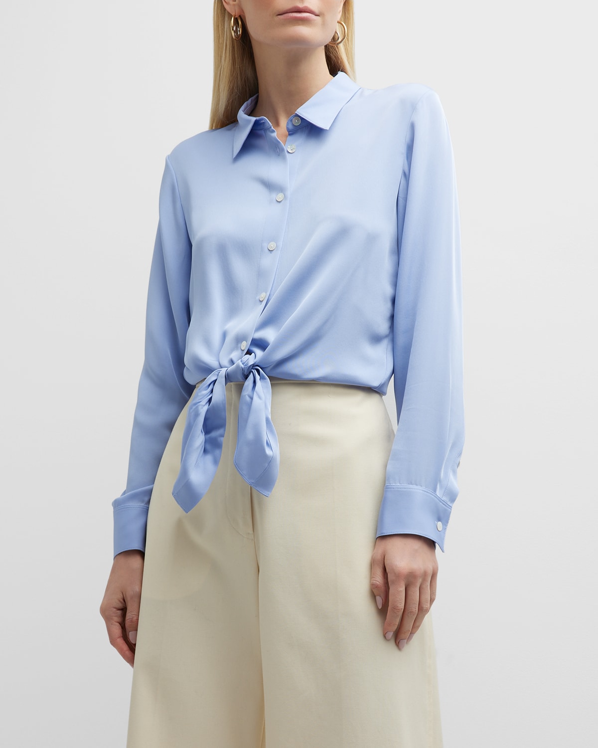 Theory Button-front Tie Waist Top In Rega