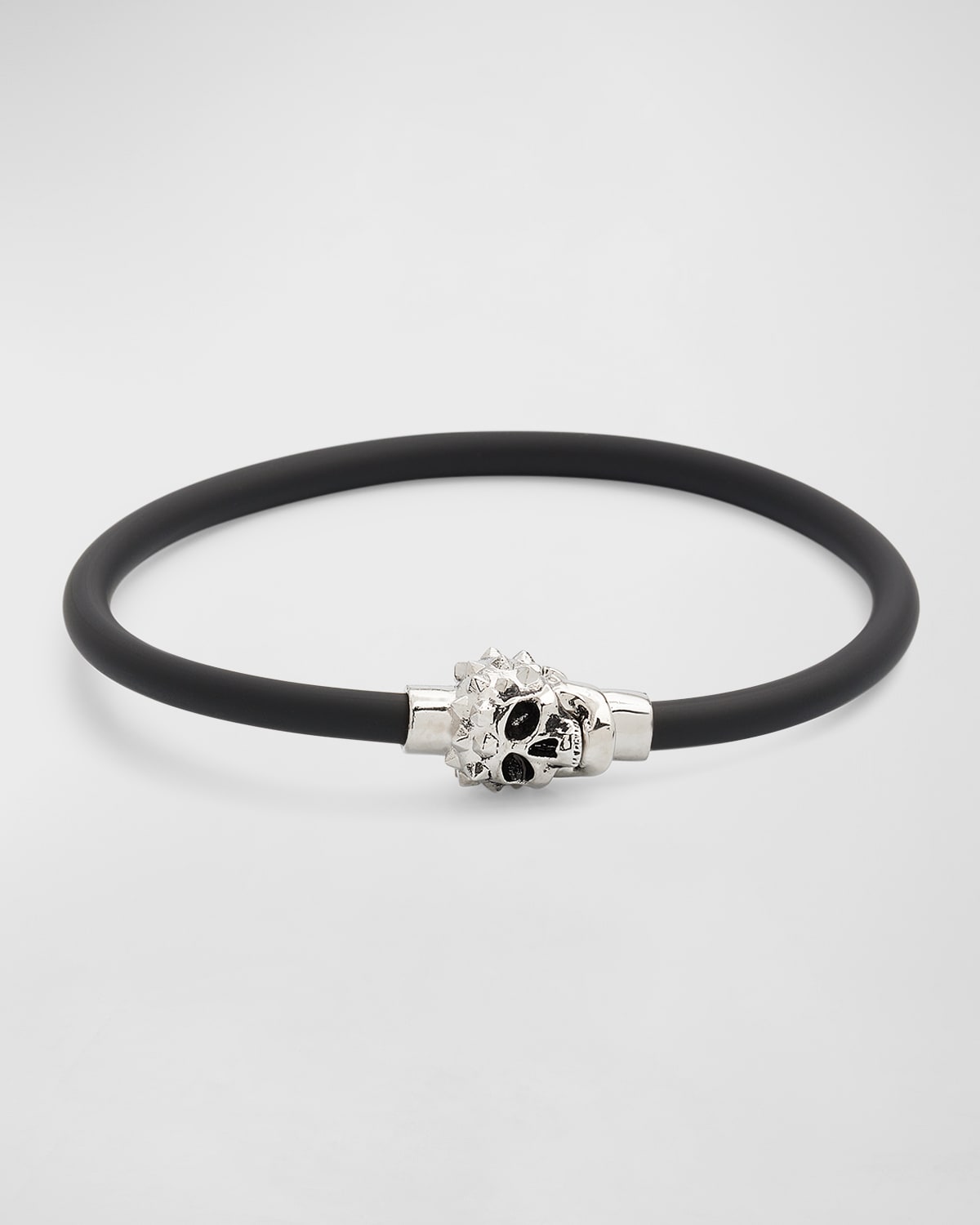 Shop Alexander Mcqueen Men's Studded Skull Rubber Cord Bracelet In Black