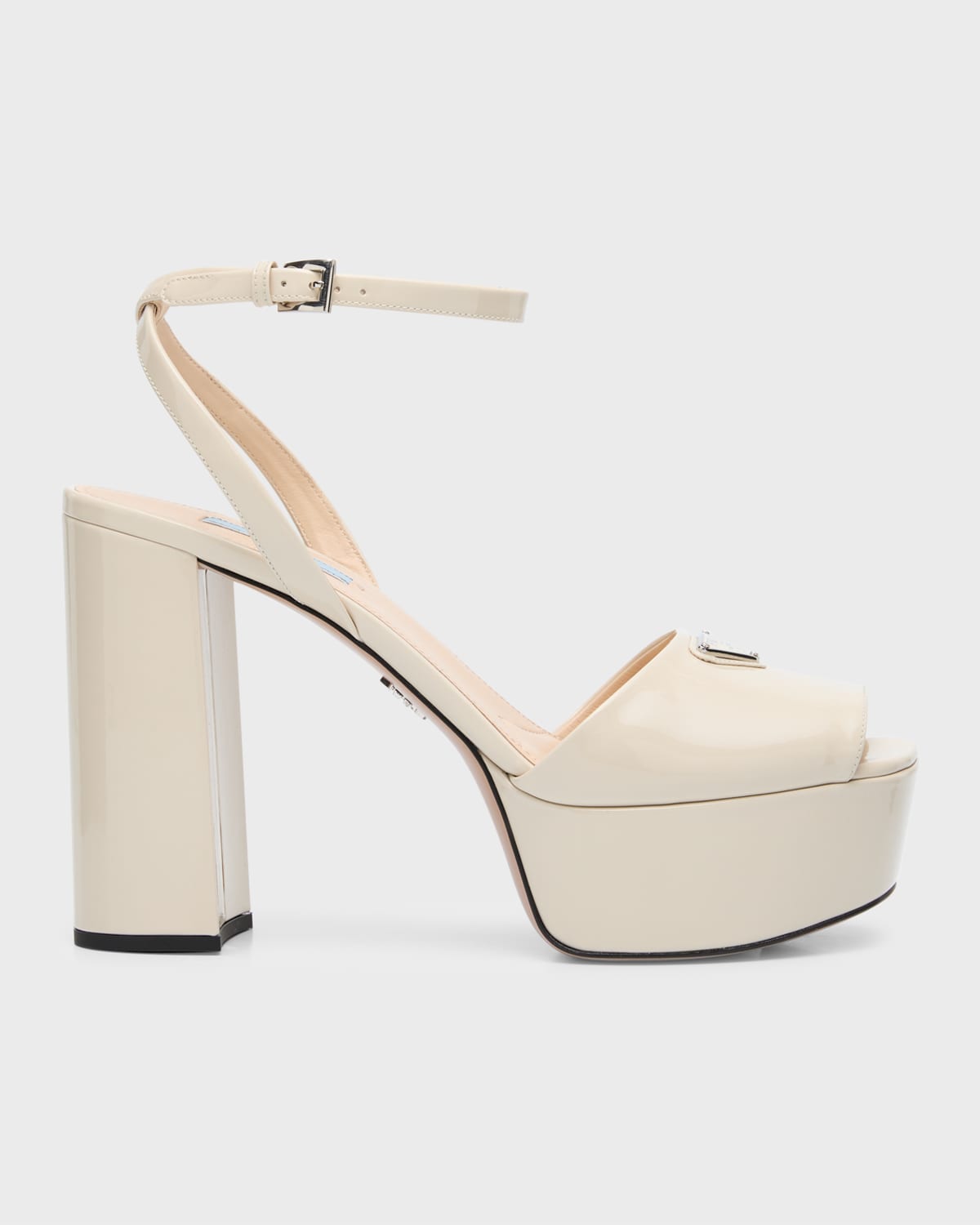 Prada Logo Plaque Ankle Buckle Platform Sandals In Avorio