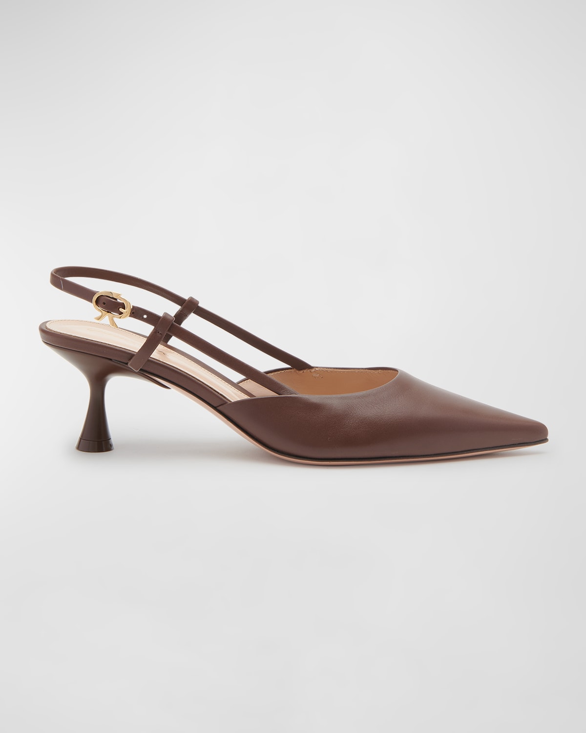 Gianvito Rossi Vitello Calf Leather Slingback Mules In Brown