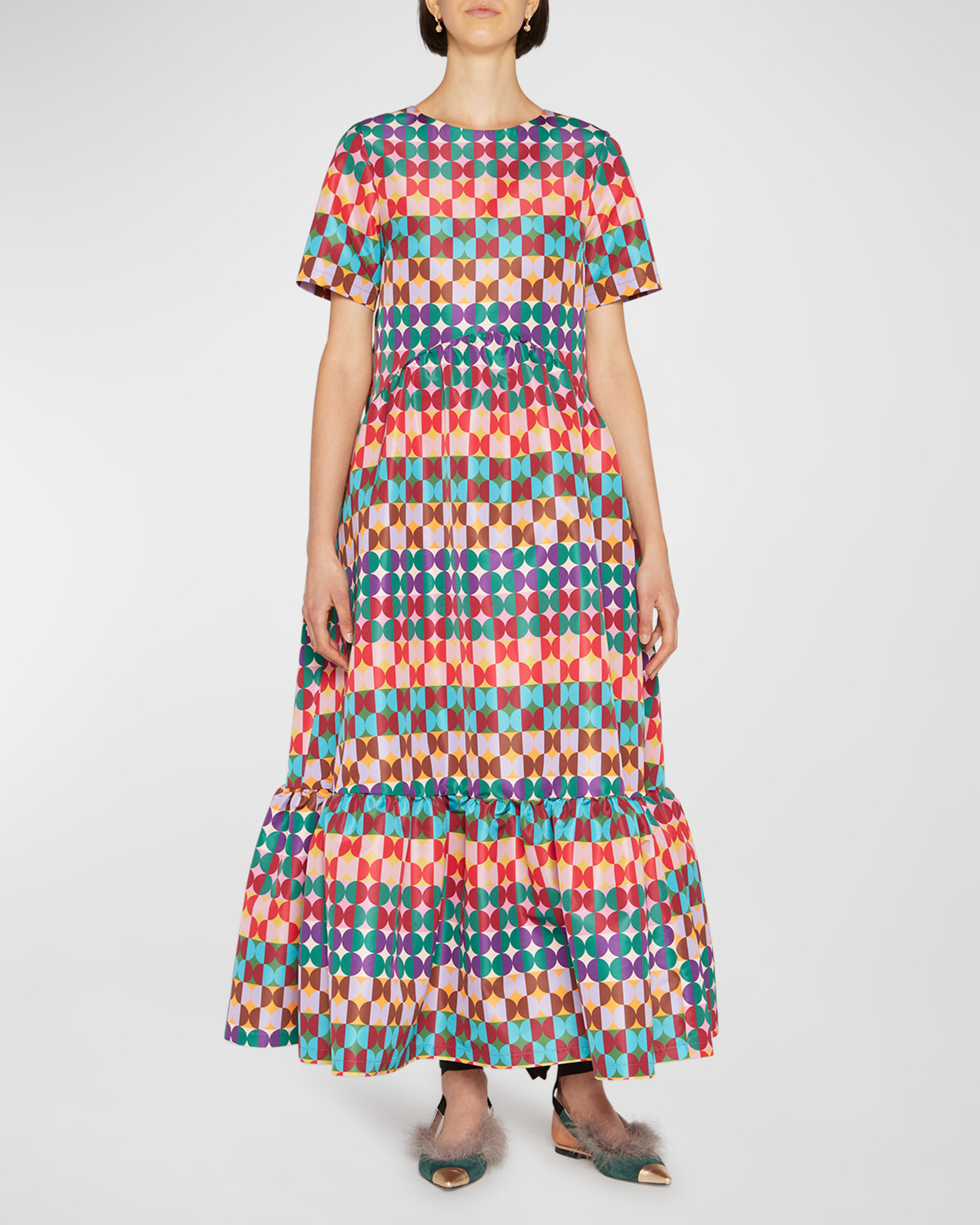 Belle Abstract Dot-Print Fit-&-Flare Maxi Dress