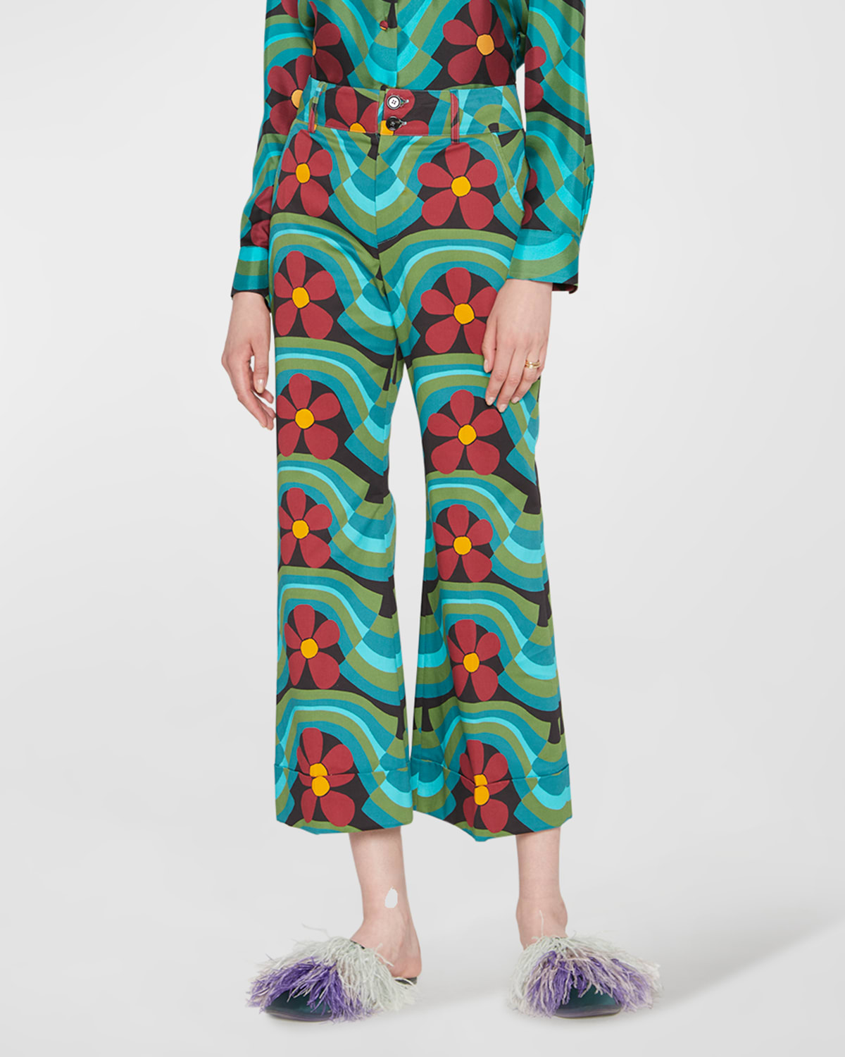 La Doublej Hendrix Floral-print Flared Trousers In Ashbury
