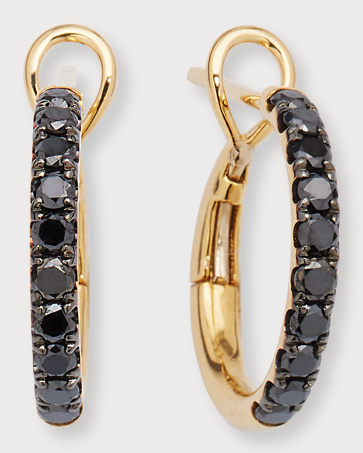 Frederic Sage 18K Gold Black Diamond Polished Inner Hoop Earrings