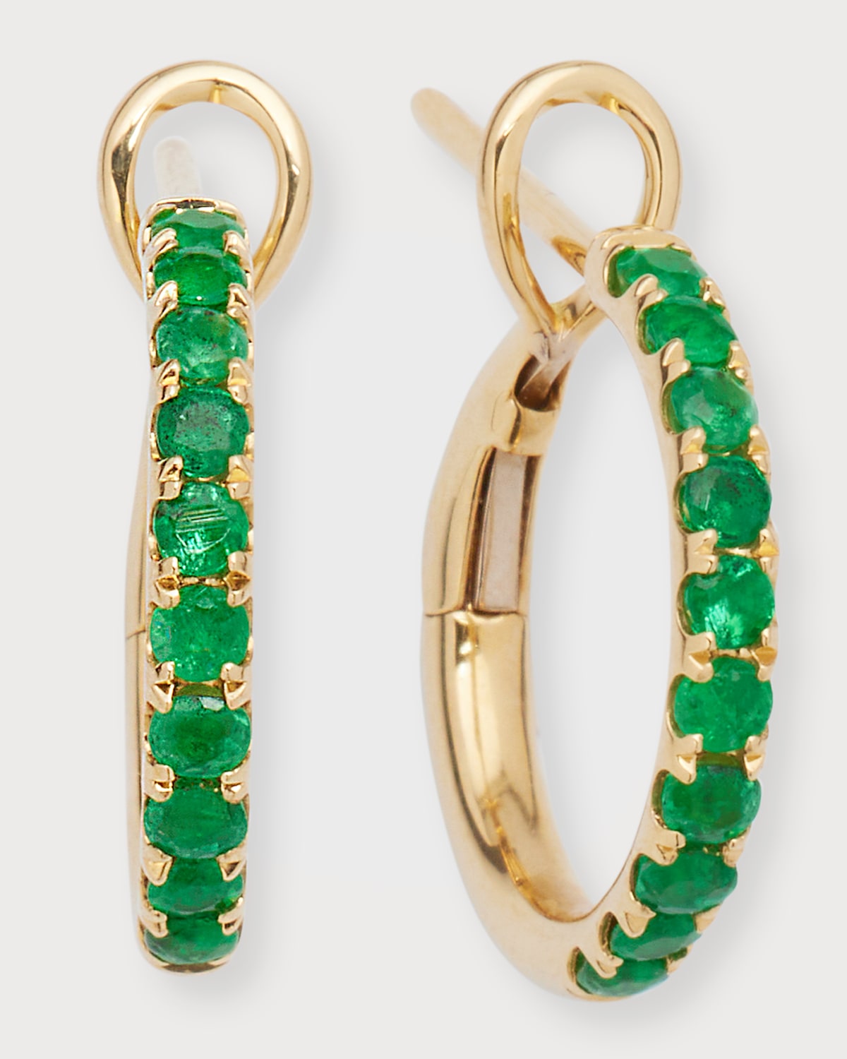 18K Gold & Emerald Polished Inner Hoop Earrings