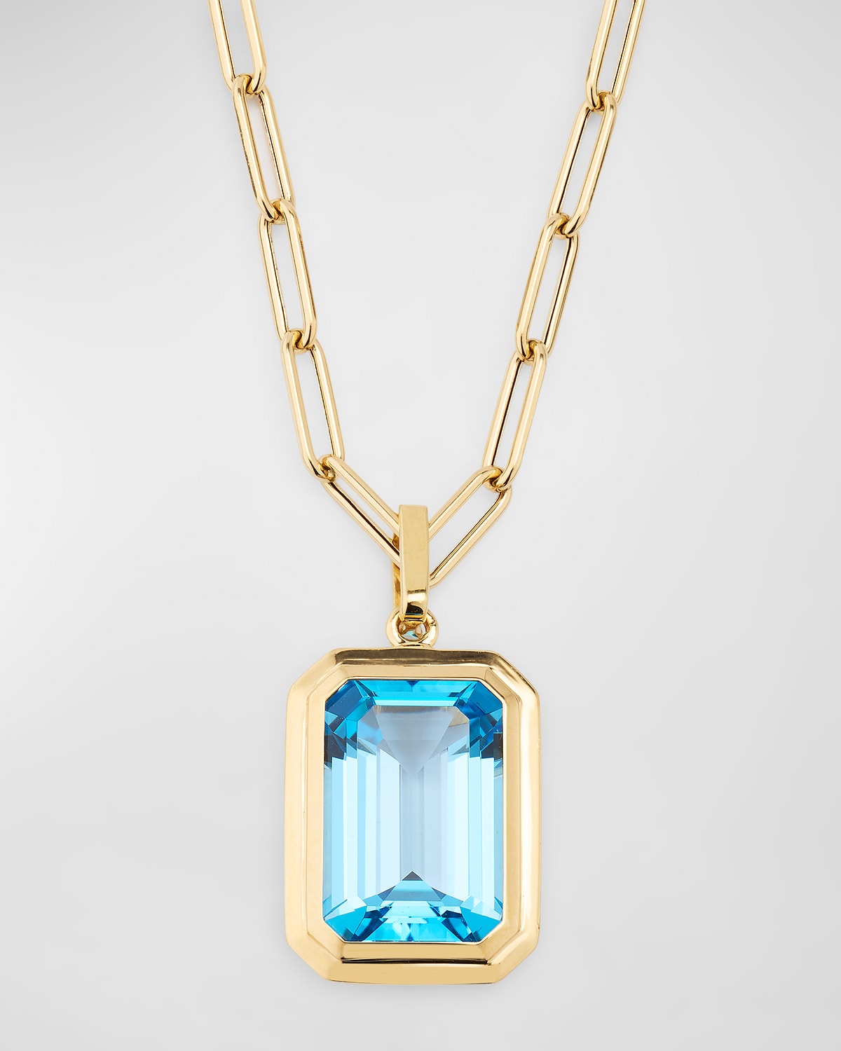 18K Manhattan Emerald-Cut Blue Topaz Pendant Necklace