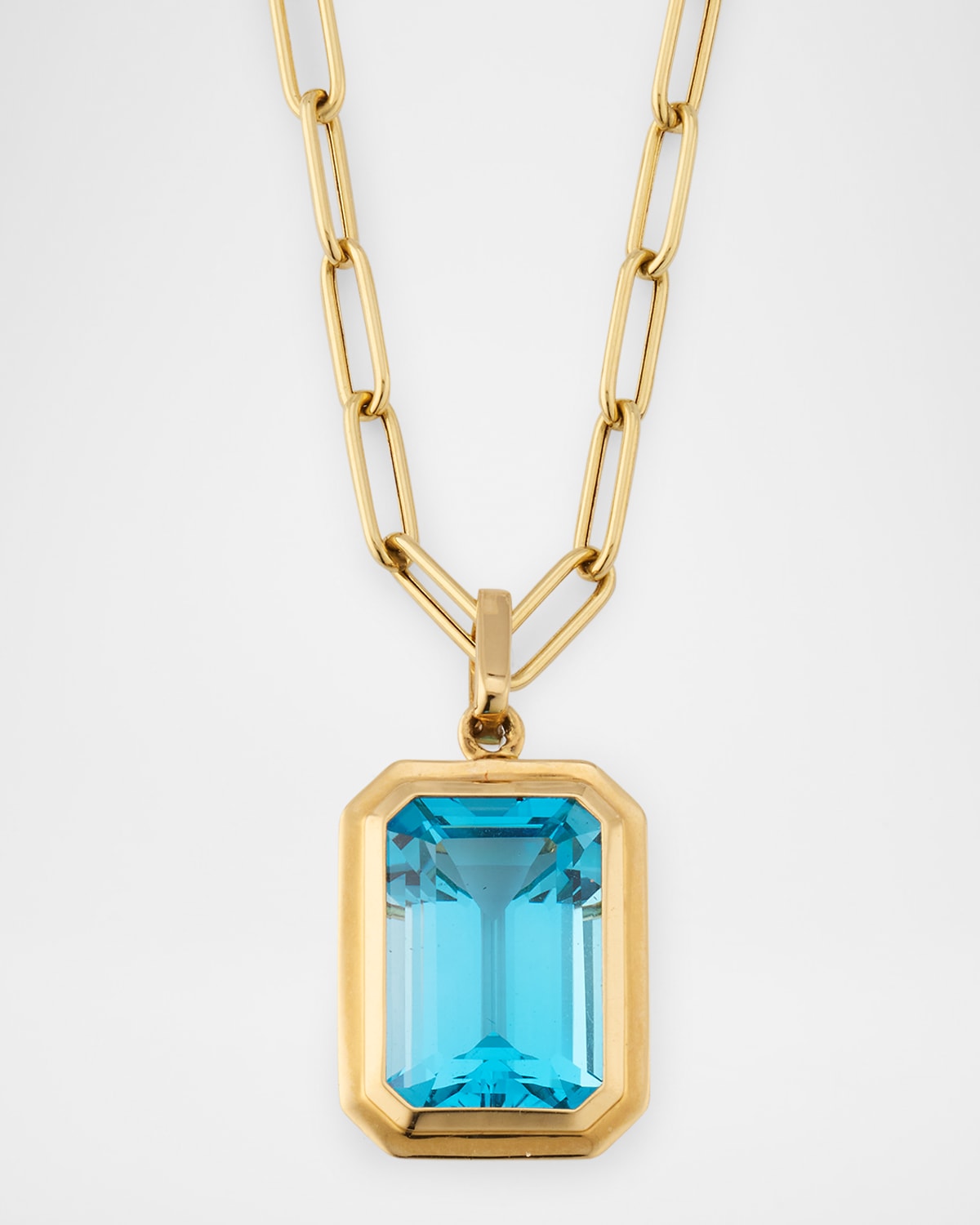 18K Manhattan Emerald-Cut Blue Topaz Pendant Necklace