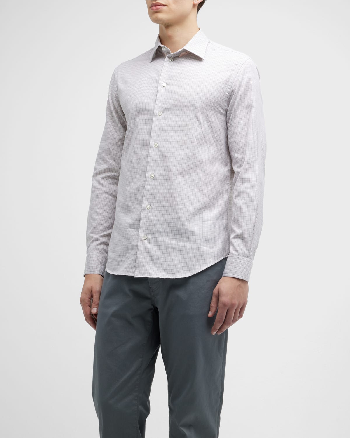 Emporio Armani Men's Grid Check Cotton Sport Shirt In Solid Medium Red