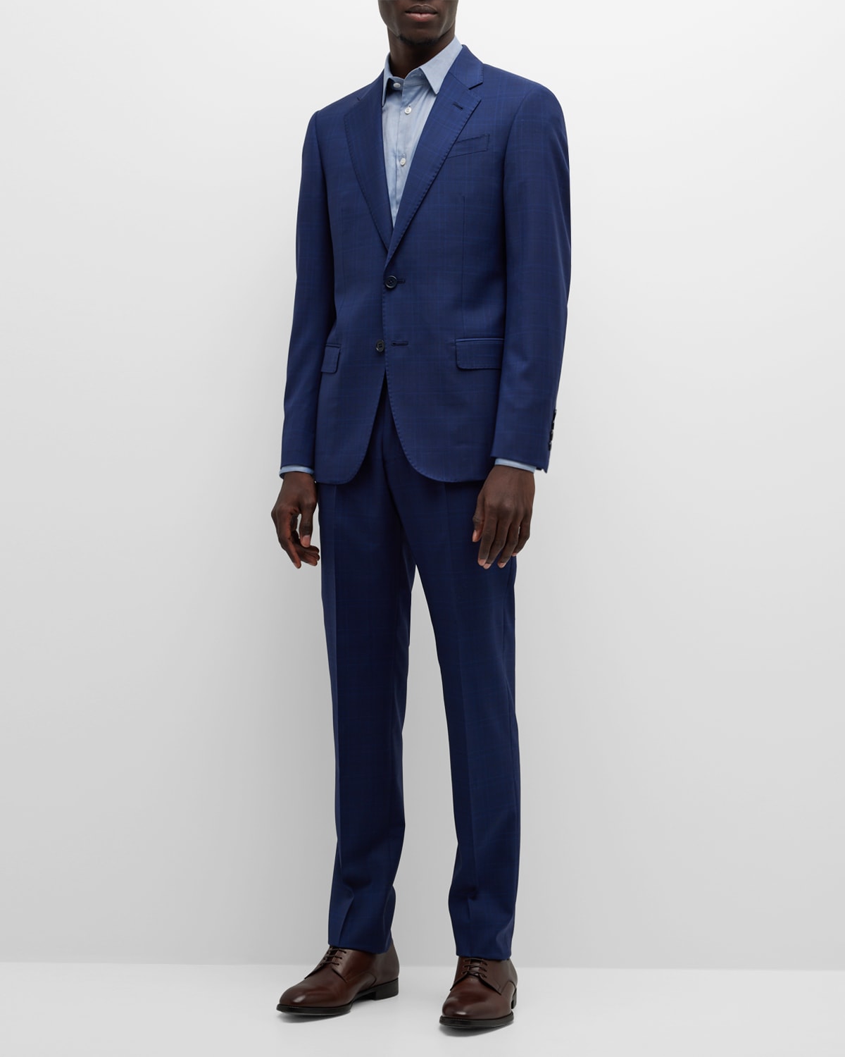 Shop Emporio Armani Men's Windowpane Plaid Wool Suit In Solid Dark Blue
