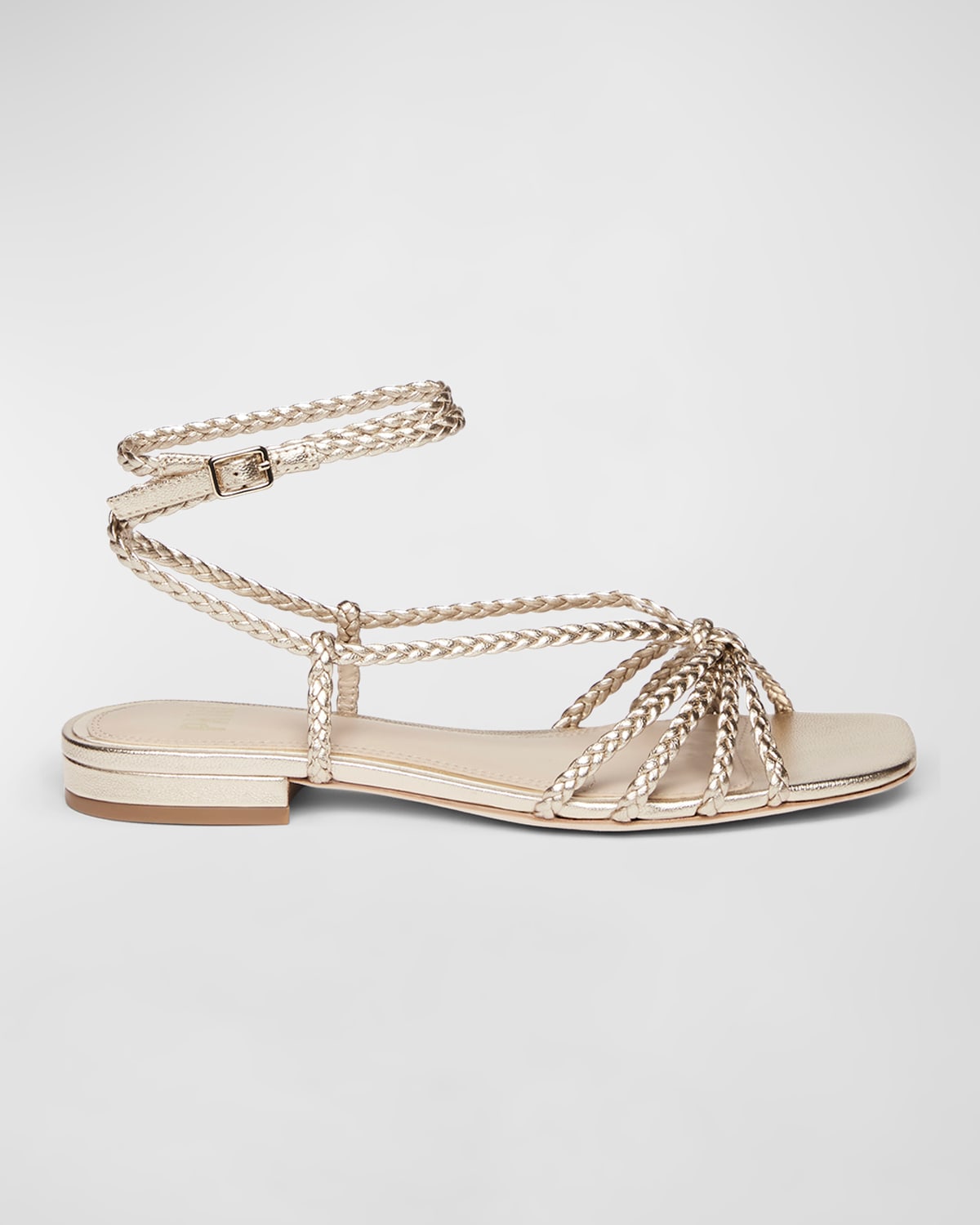 Paige Deanna Braided Ankle-strap Flat Sandals In Light Gold