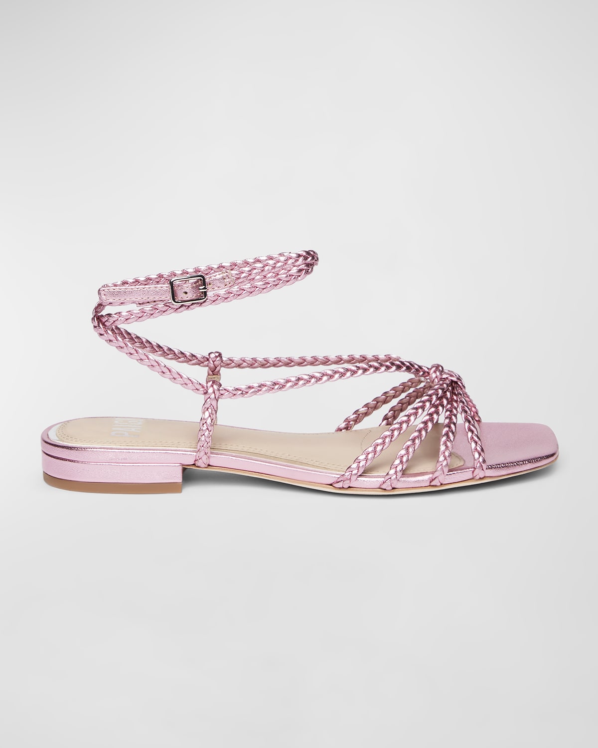 Paige Deanna Braided Ankle-strap Flat Sandals In Pink Metallic