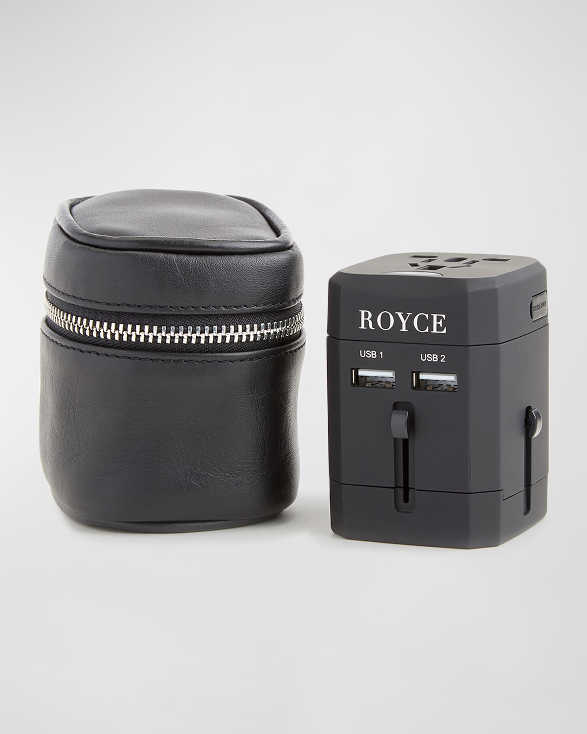 Royce New York Personalized Adapter & Leather Case Set In Black