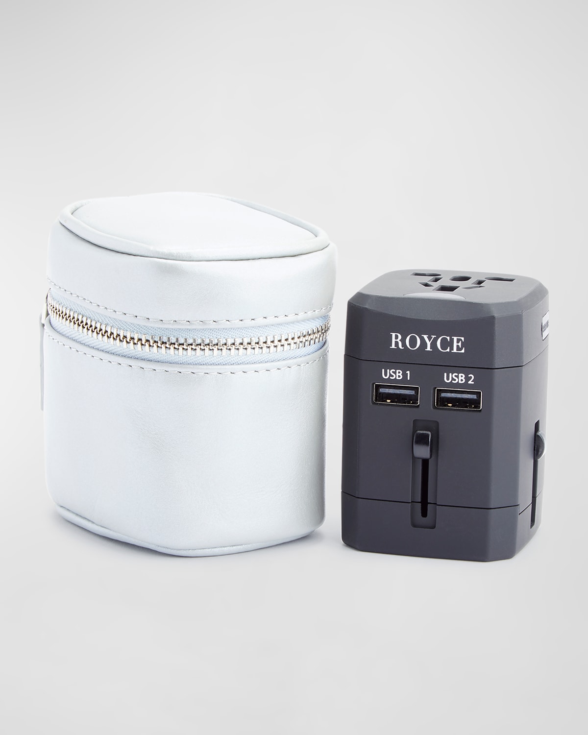 Royce New York Personalized Adapter & Leather Case Set In Silver