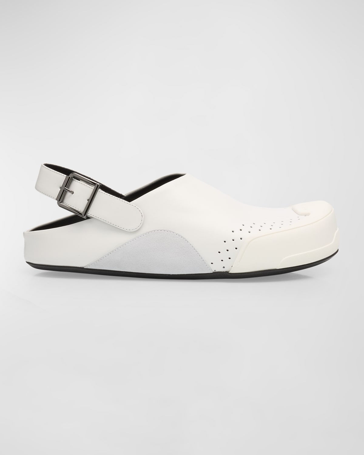 Shop Marni Men's Sabot Leather Mule Sandals In Light/grey