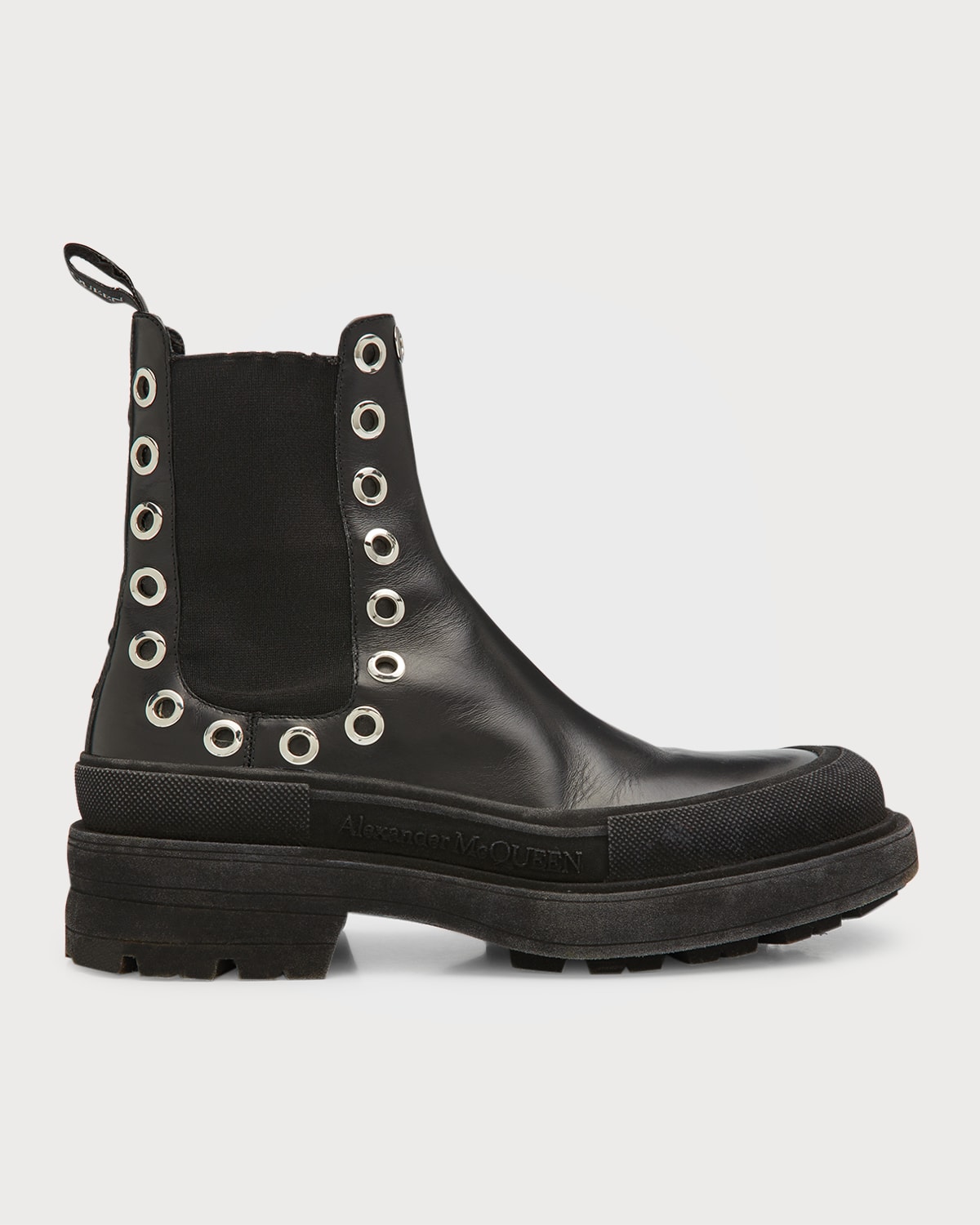 Alexander Mcqueen Alexander Mc Queen Tread Slick Leather Chelsea Boots In Blk Silver