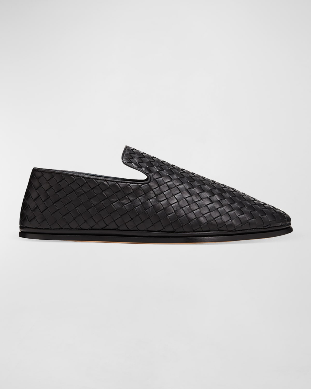 Bottega Veneta Men's Intrecciato Leather Slippers In Black