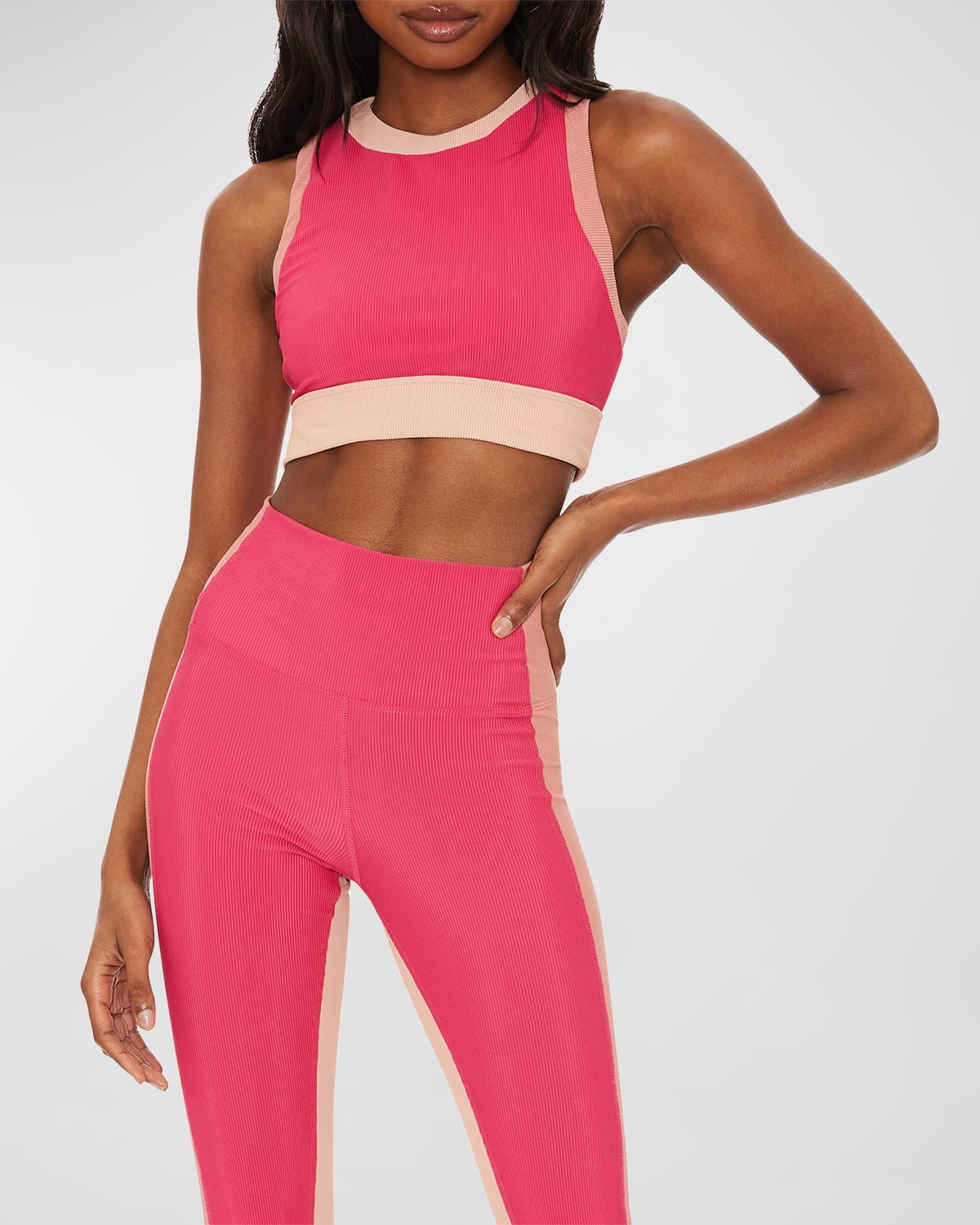 BEACH RIOT GWEN COLORBLOCK RIB-KNIT SPORTS BRA