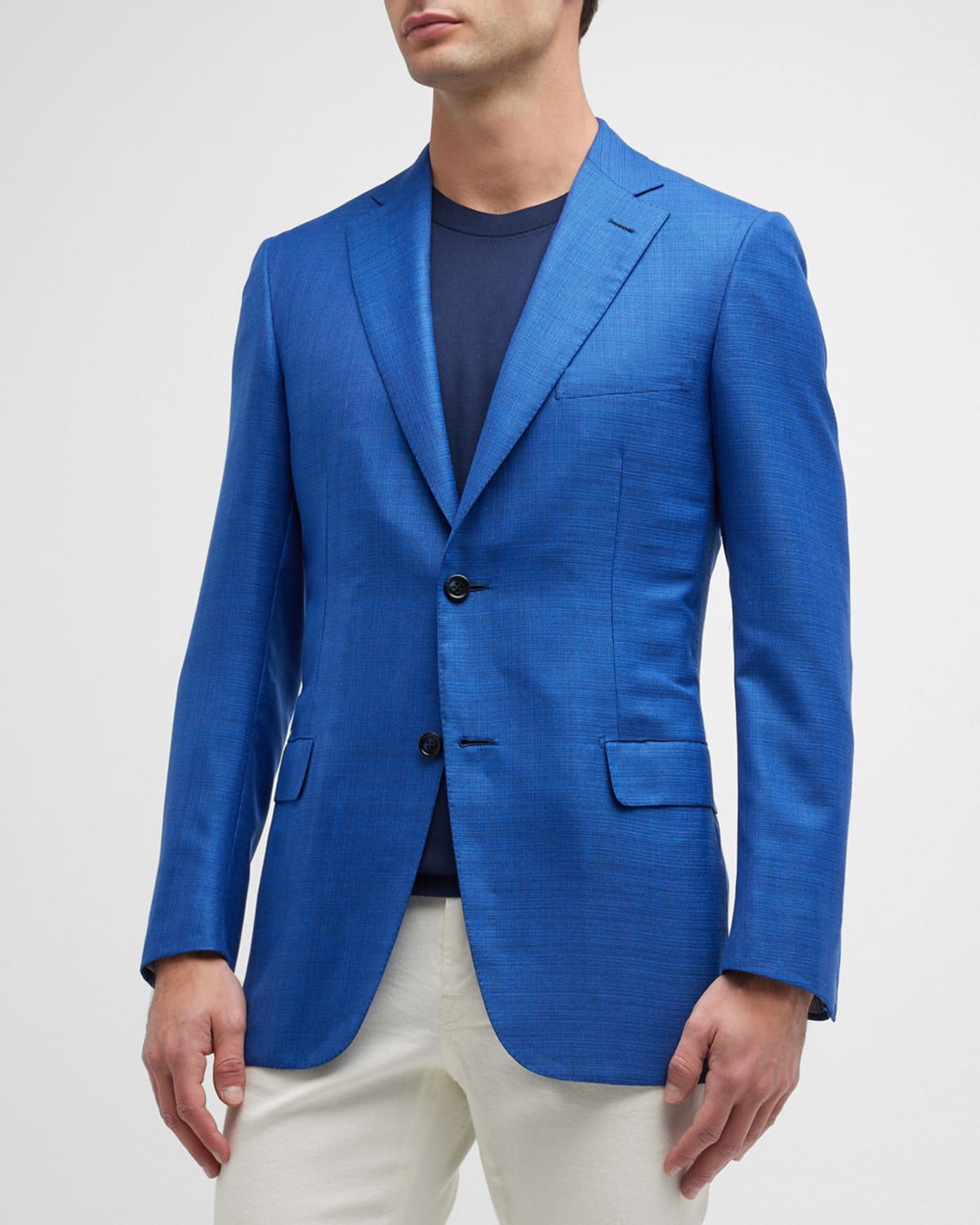 Shop Brioni Men's Textured 170s Wool-silk Blazer In Royal