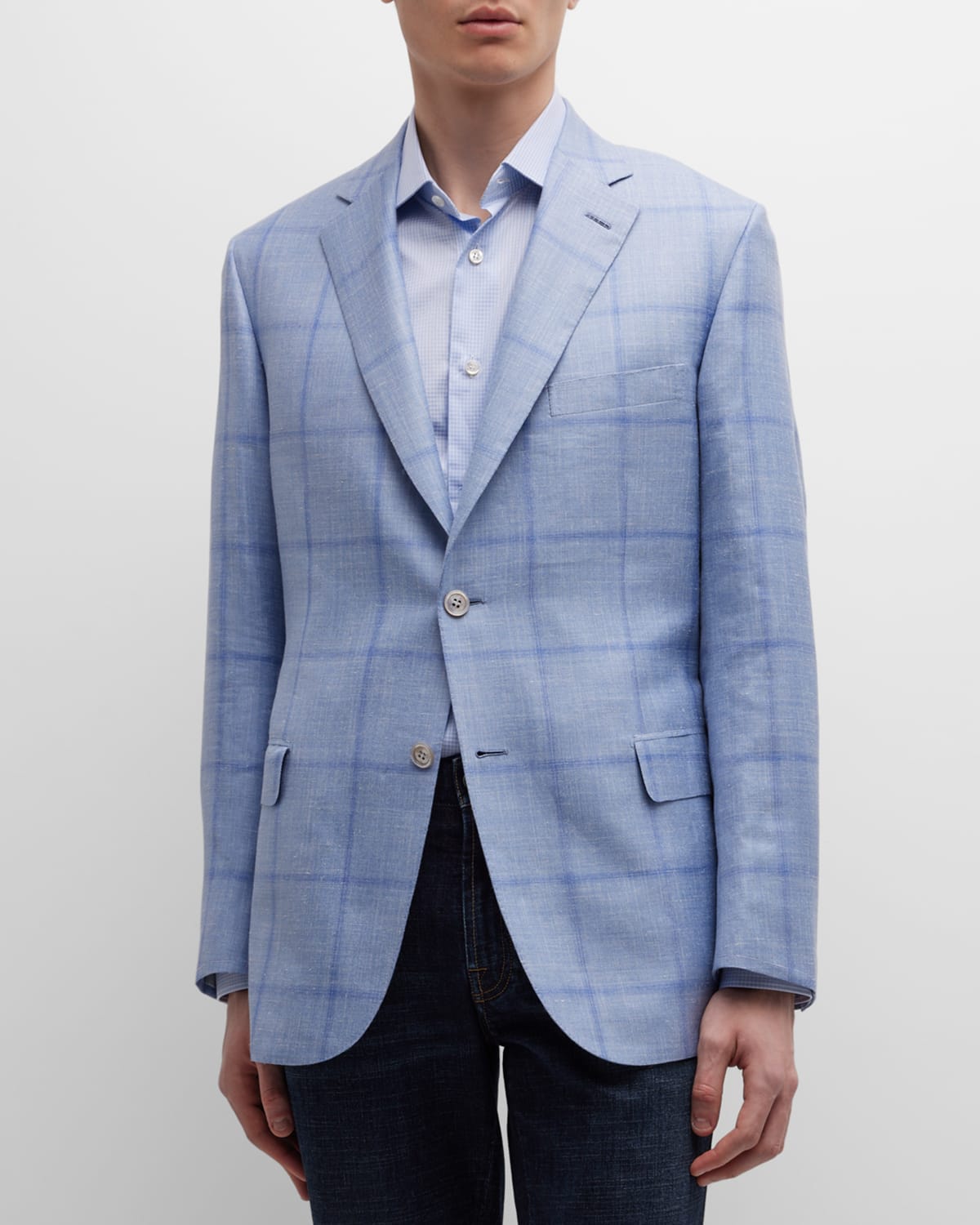 Shop Brioni Men's Windowpane Sport Coat In Sky Blue