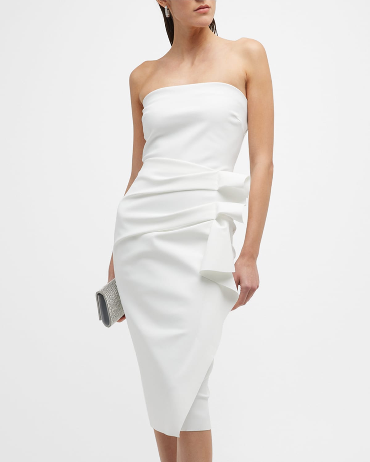 Chiara Boni La Petite Robe Ceseria Strapless Ruffle Midi Dress In 070 White