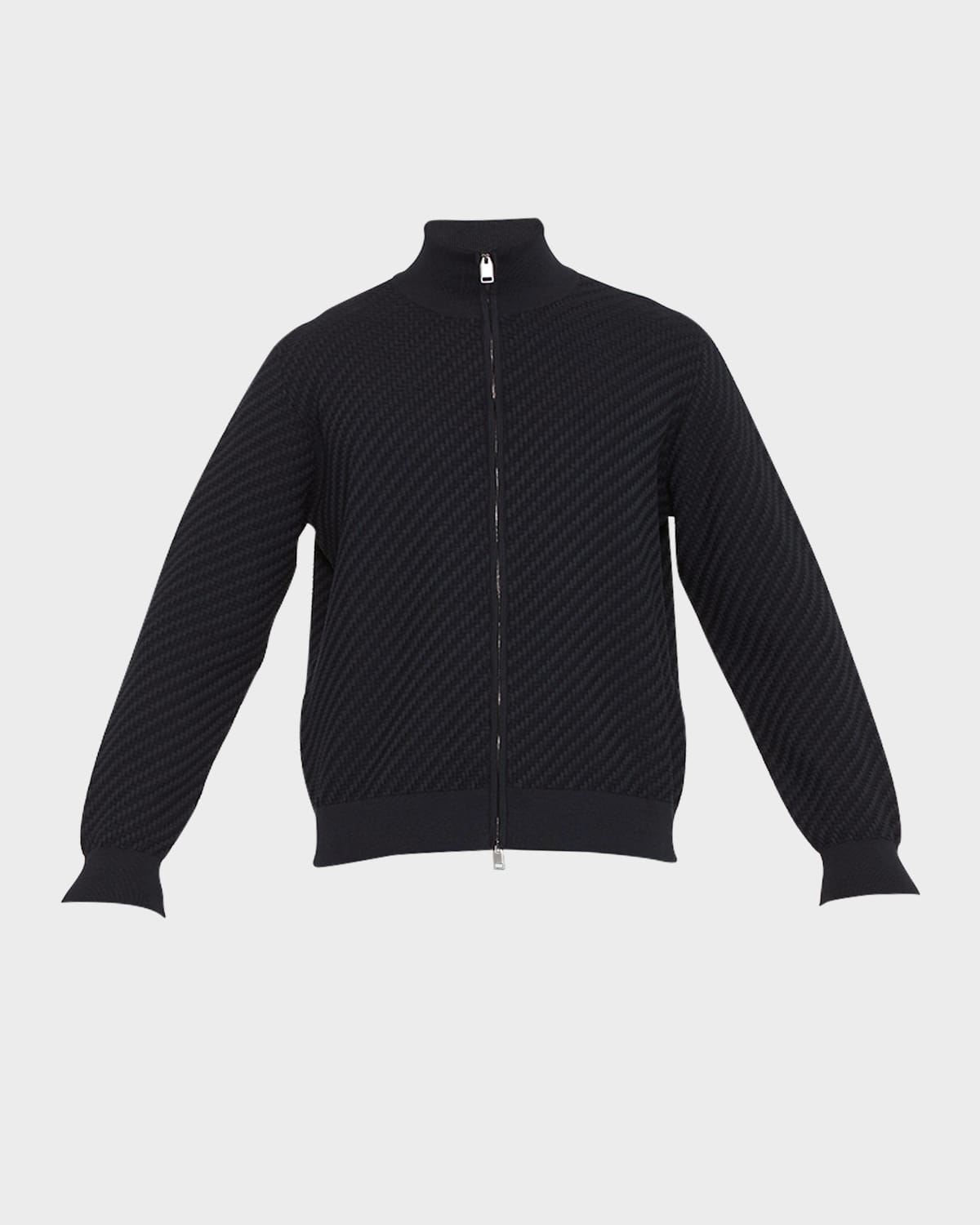 Shop Brioni Men's Basketweave Stitch Full-zip Sweater In Navy