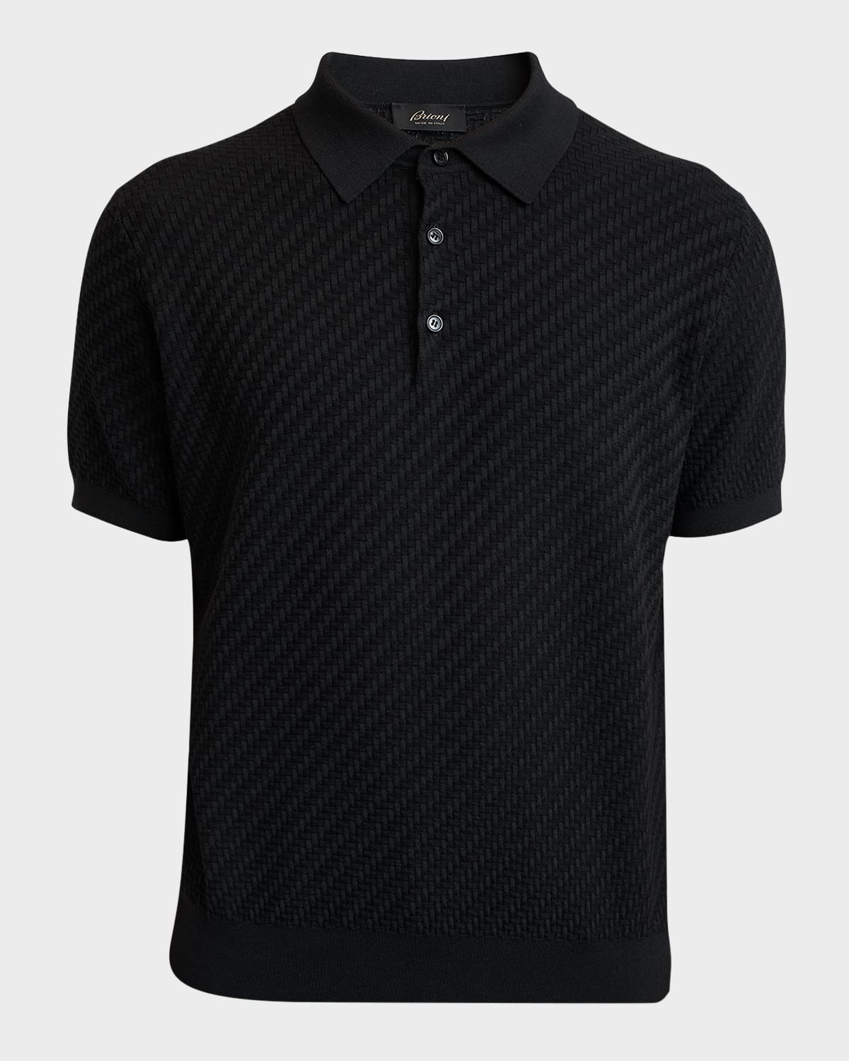 Shop Brioni Men's Basketweave Stitch Polo Sweater In Black