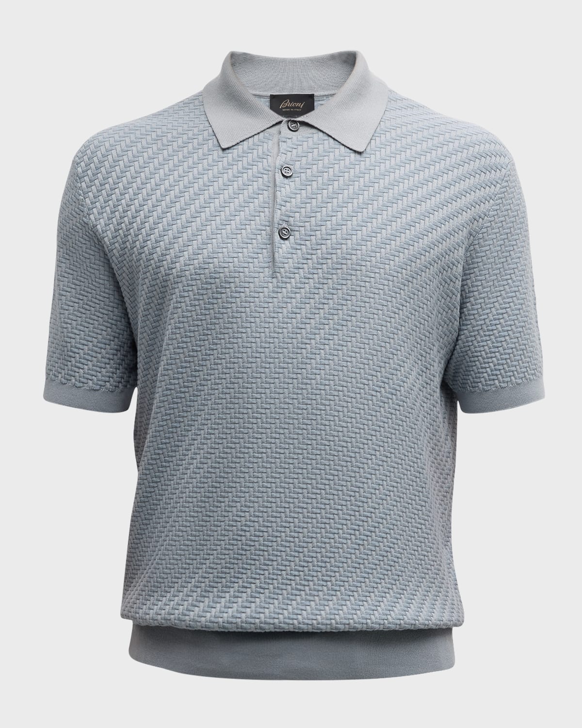 Shop Brioni Men's Basketweave Stitch Polo Sweater In Lead