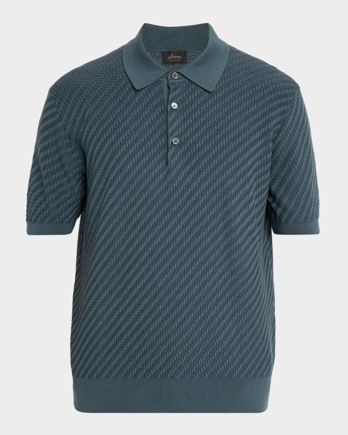 Men's Basketweave Stitch Polo Sweater