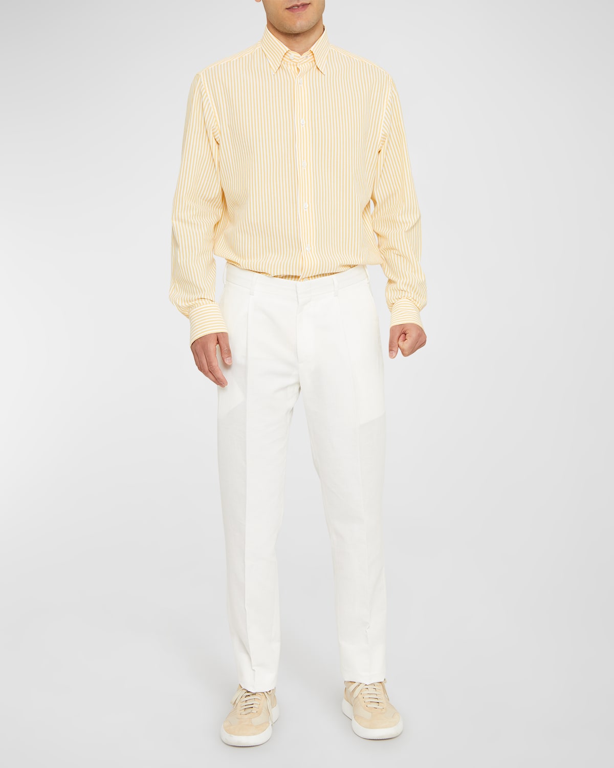 Brioni Men's Bengal Stripe Cotton Sport Shirt In White Yell