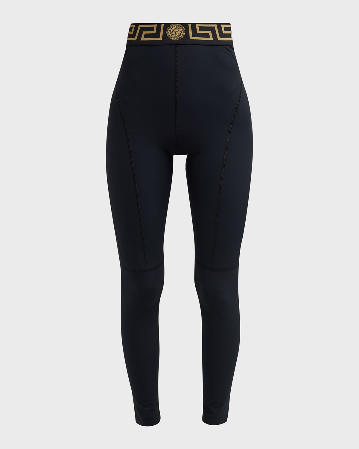 Shop Versace Greca High-waisted Leggings In Black