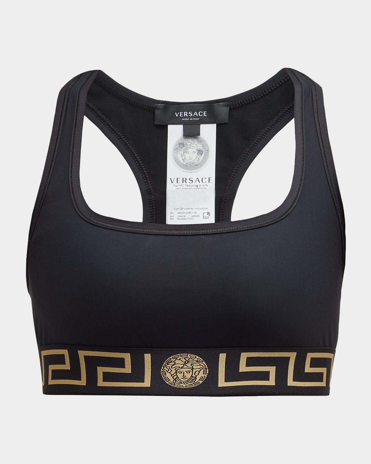 Shop Versace Greca Border Gym Sports Bra In Black