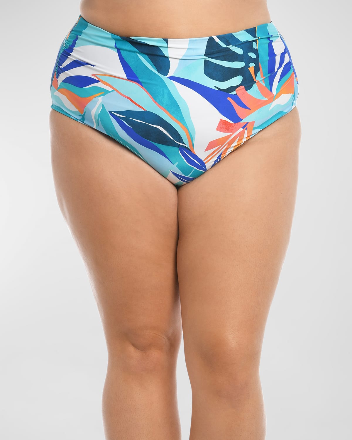 Plus Size Coastal Palms High-Waisted Bikini Bottoms