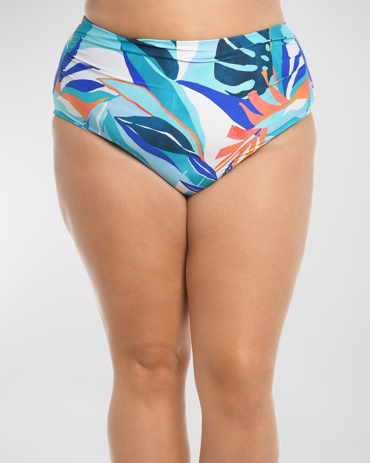 La Blanca Plus Size Coastal Palms High-waisted Bikini Bottoms In Ice Blue