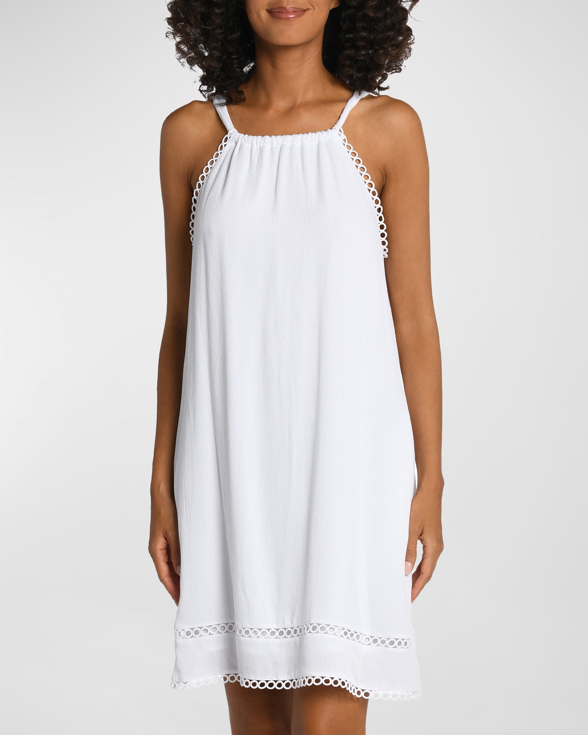 LA BLANCA ILLUSION HIGH-NECK MINI DRESS