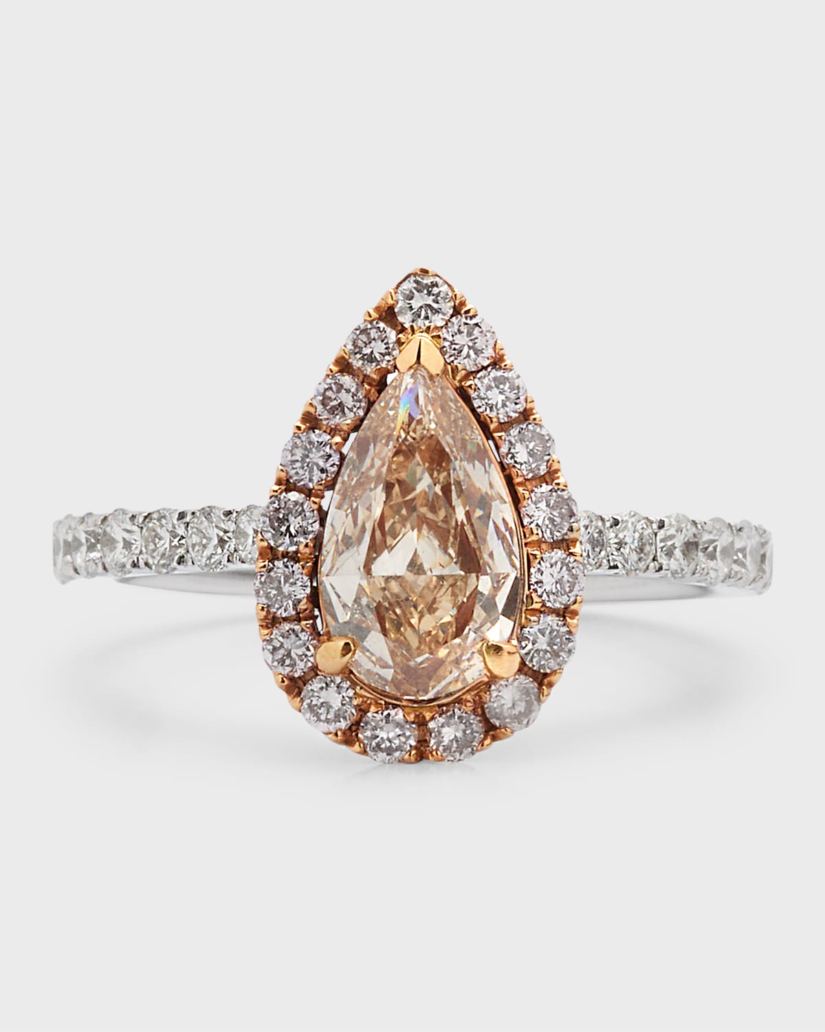 18K White Gold Pear-Shaped Fancy Yellow Diamond and White Diamond Ring, Size 6.5