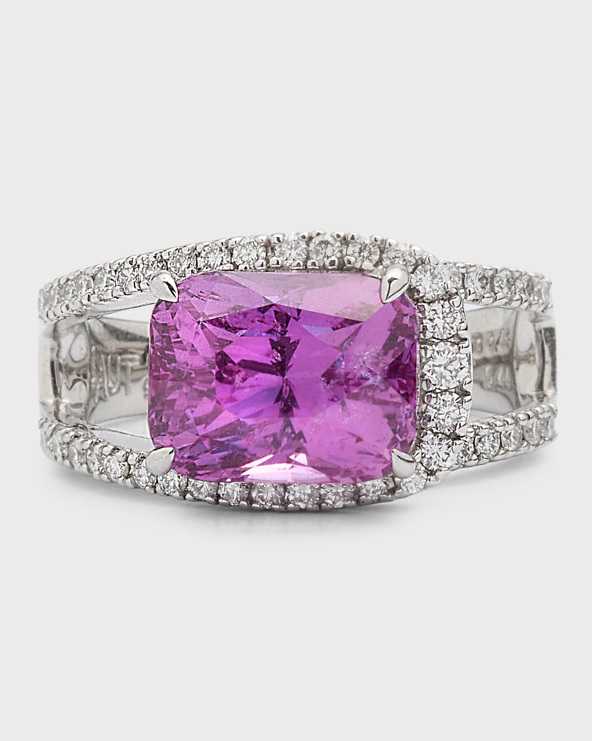Alexander Laut Platinum Pink Sapphire Ring w/ Diamond Pave, Size 6.5