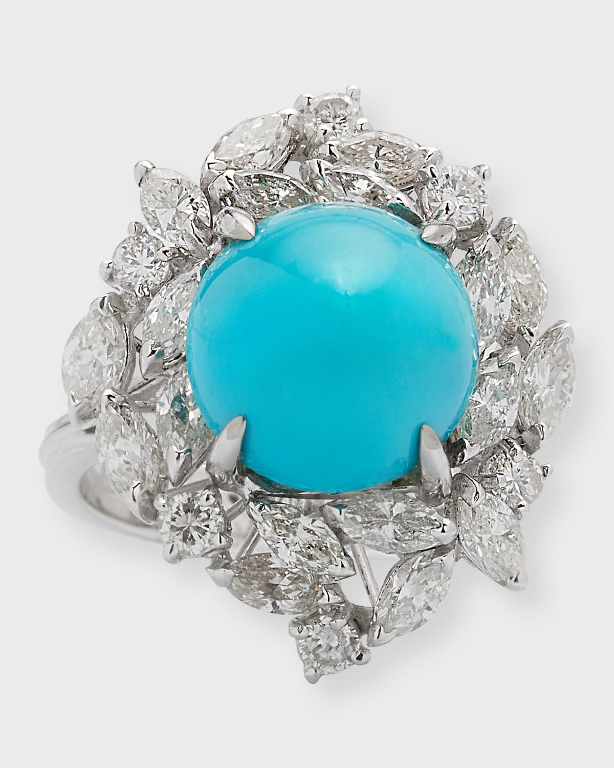 Alexander Laut 18k White Gold Sugarloaf Turquoise And Diamond Ring