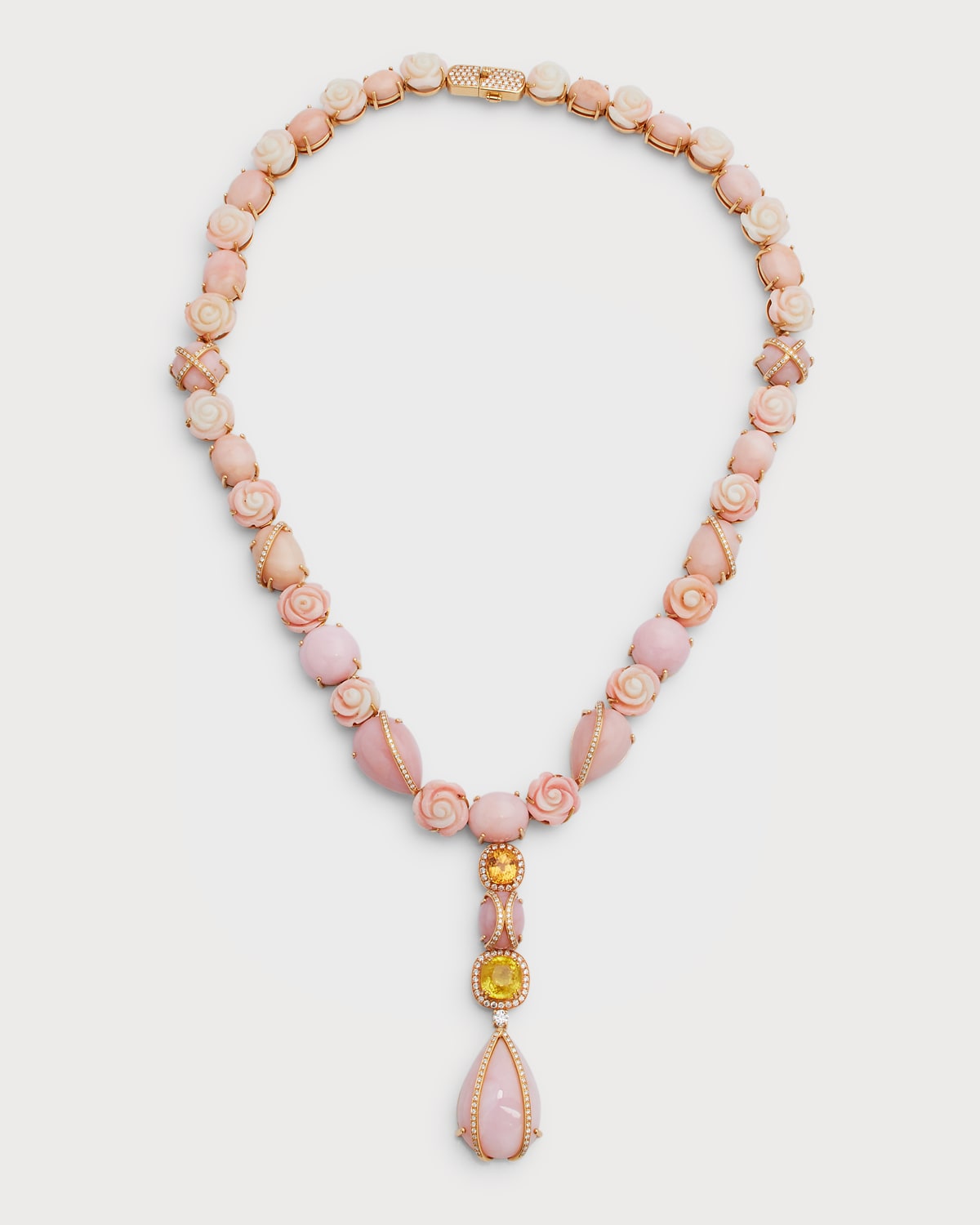 18K Rose Gold Pink Opal and Coral Y-Drop Necklace