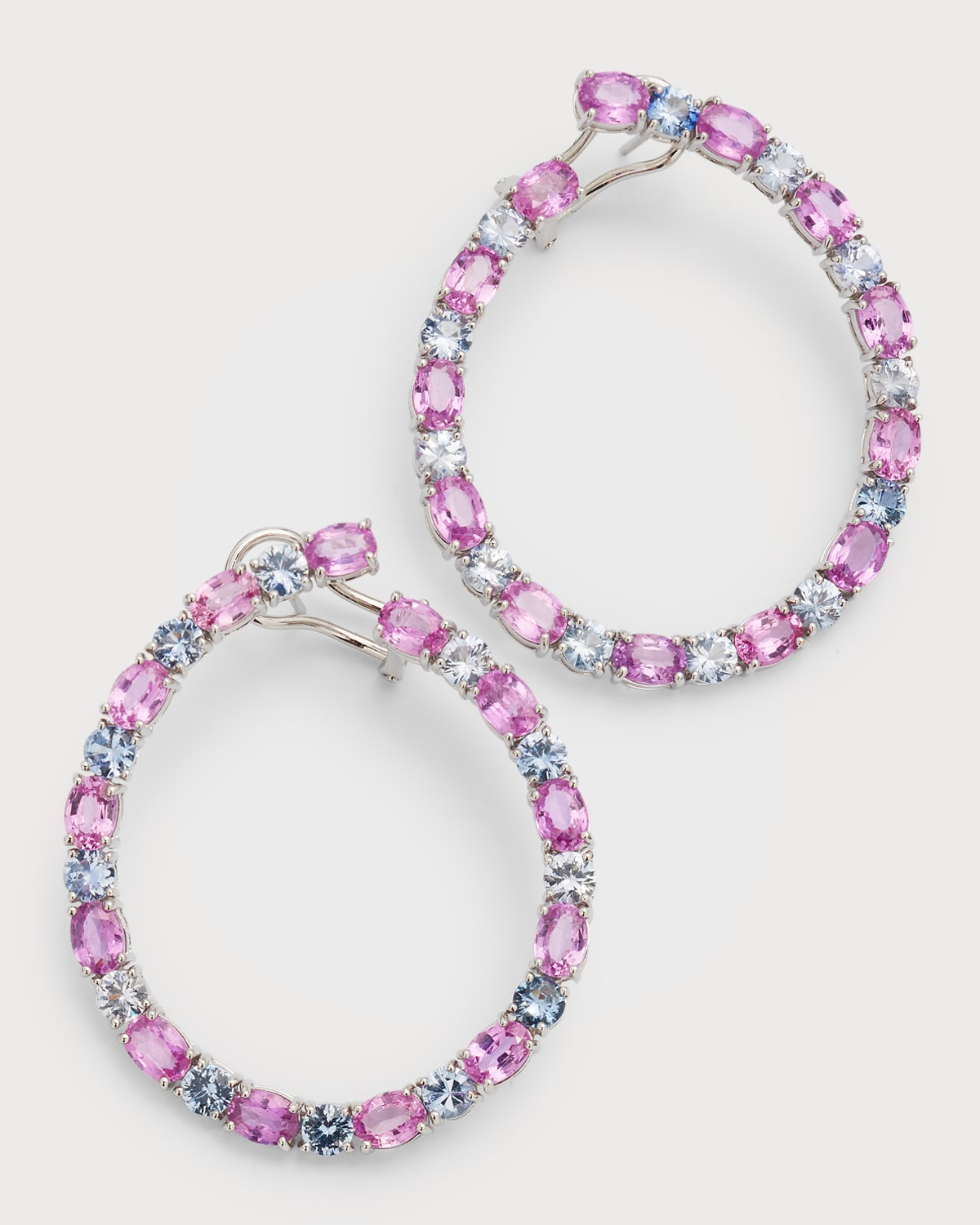 Alexander Laut 18k White Gold Pink & Blue Sapphire Hoop Earrings