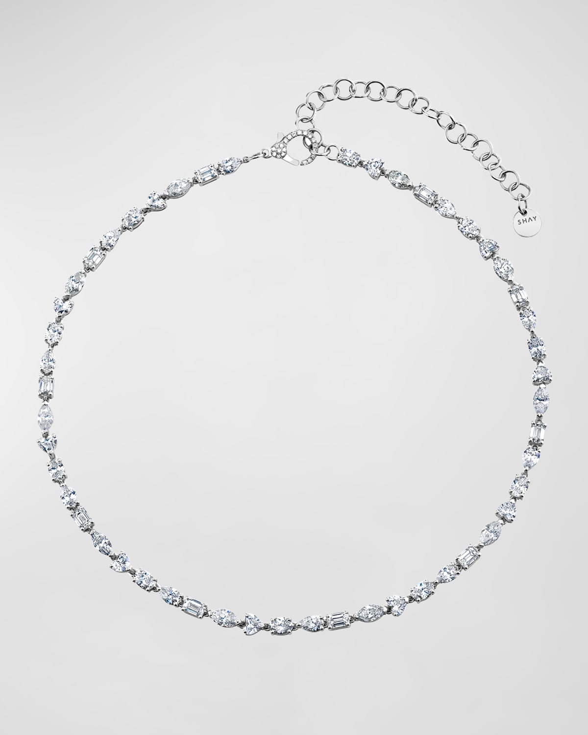 18k White Gold Mini Mixed Diamond Tennis Necklace