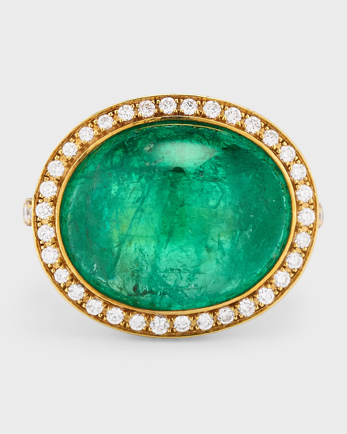 18K Yellow Gold Emerald Cabochon Ring with Diamonds