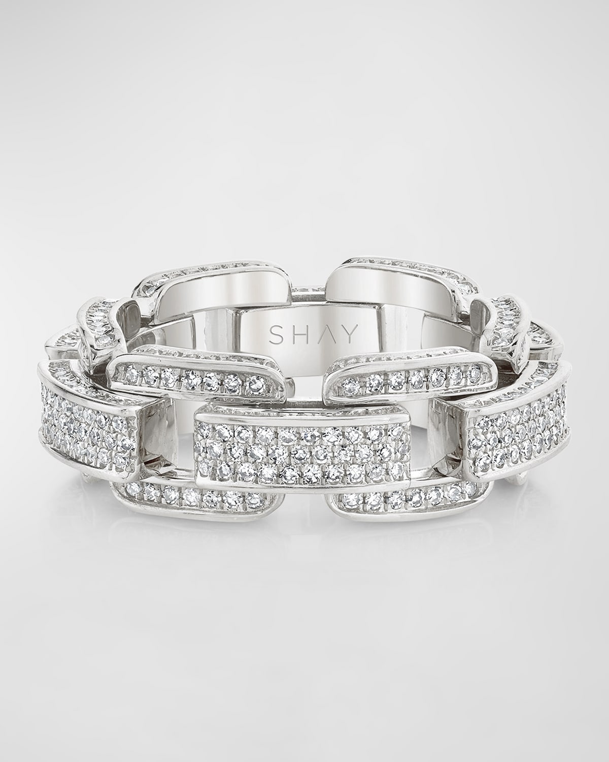 18k White Gold Diamond Pave Deco Link Ring, Size 7