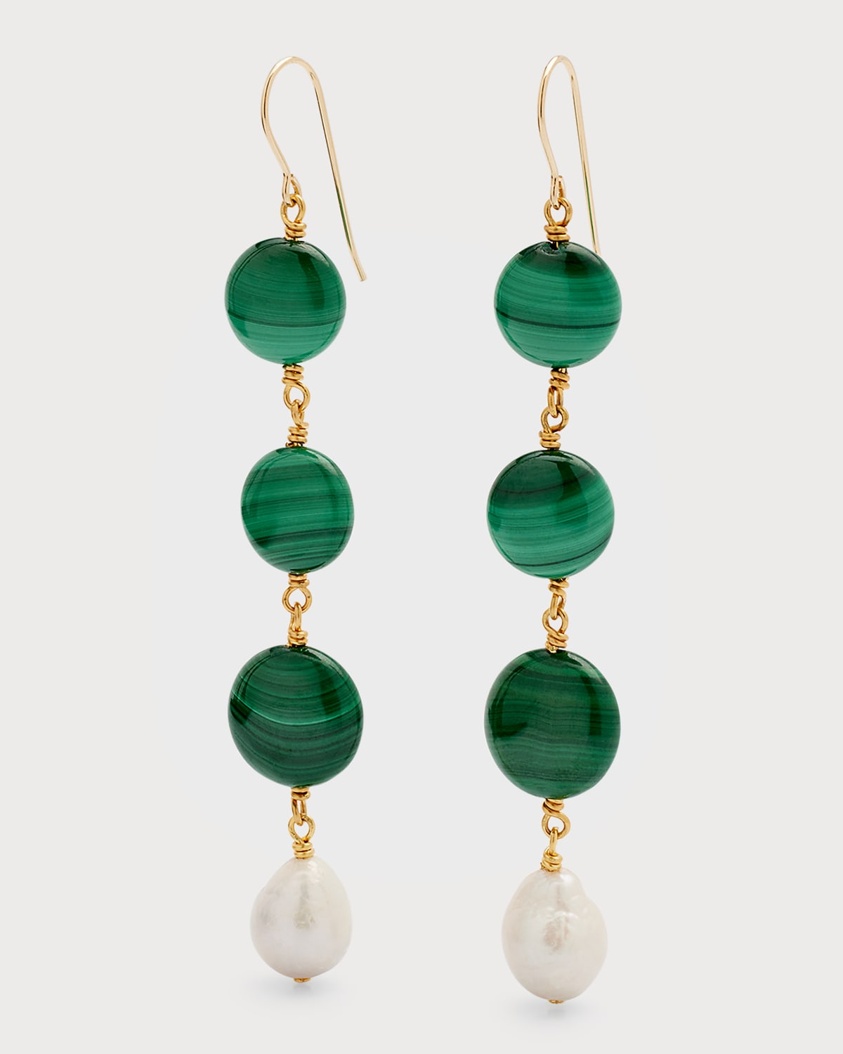 Malachite and Pearl Linear Drop Earrings