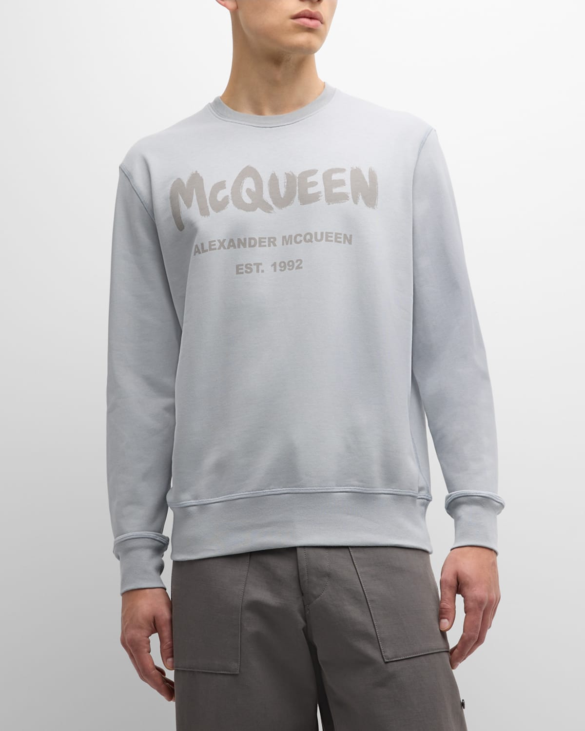 Shop Alexander Mcqueen Men's Graffiti Logo Sweatshirt In Mushroom