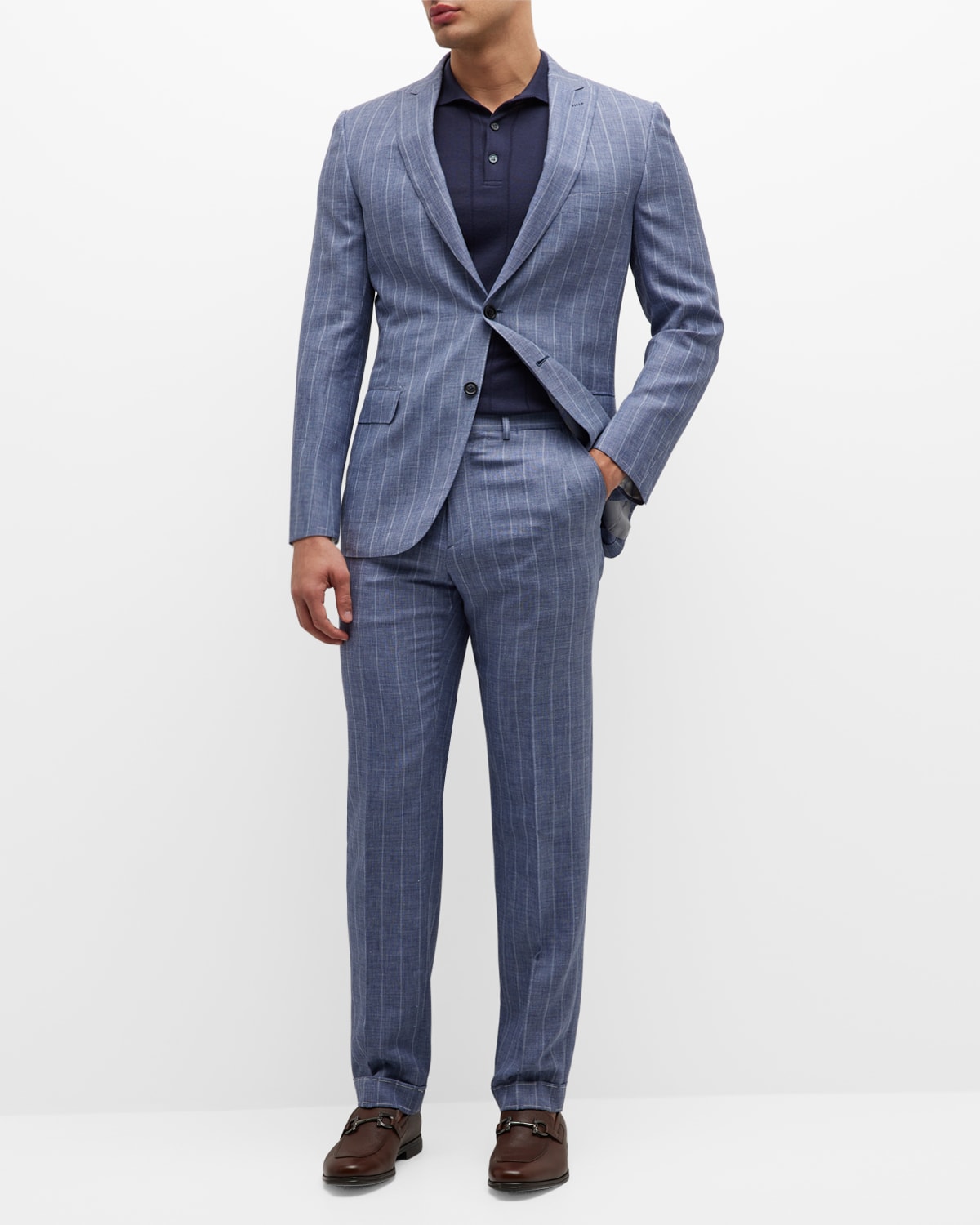 Brioni Men's Chalk Stripe Wool Suit In Bluette