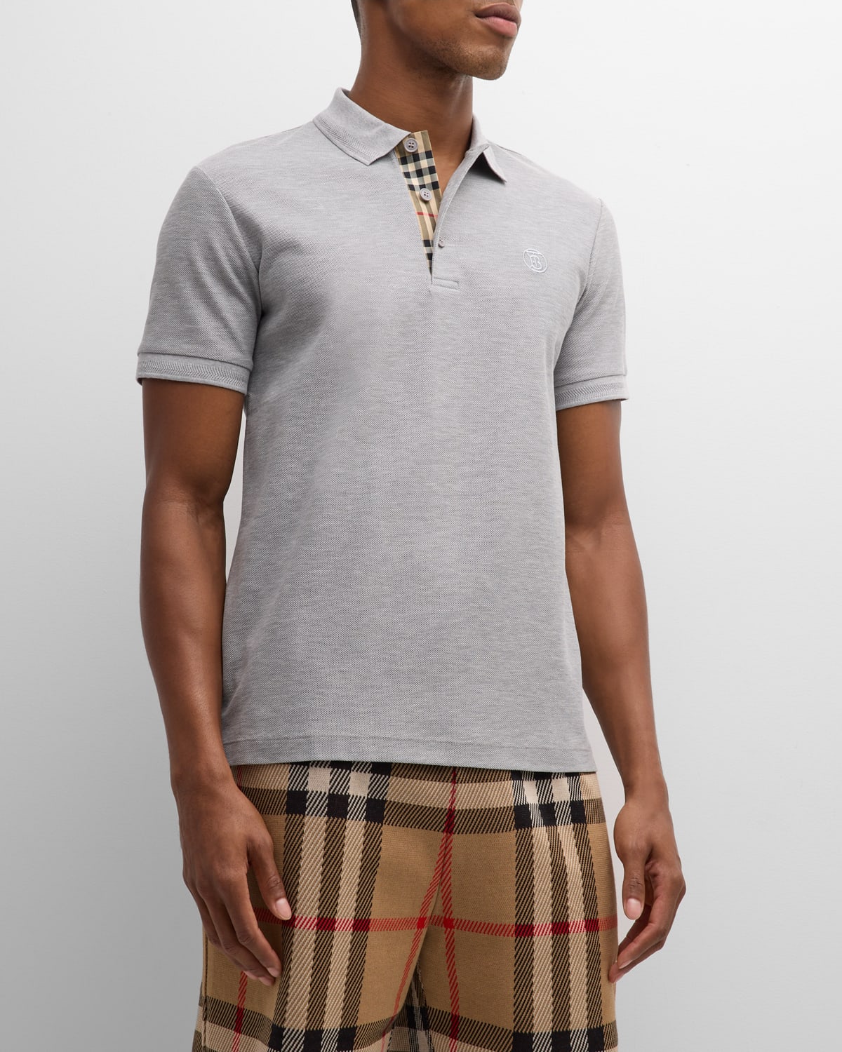 Shop Burberry Men's Eddie Tb Polo Shirt In Pale Grey Melange