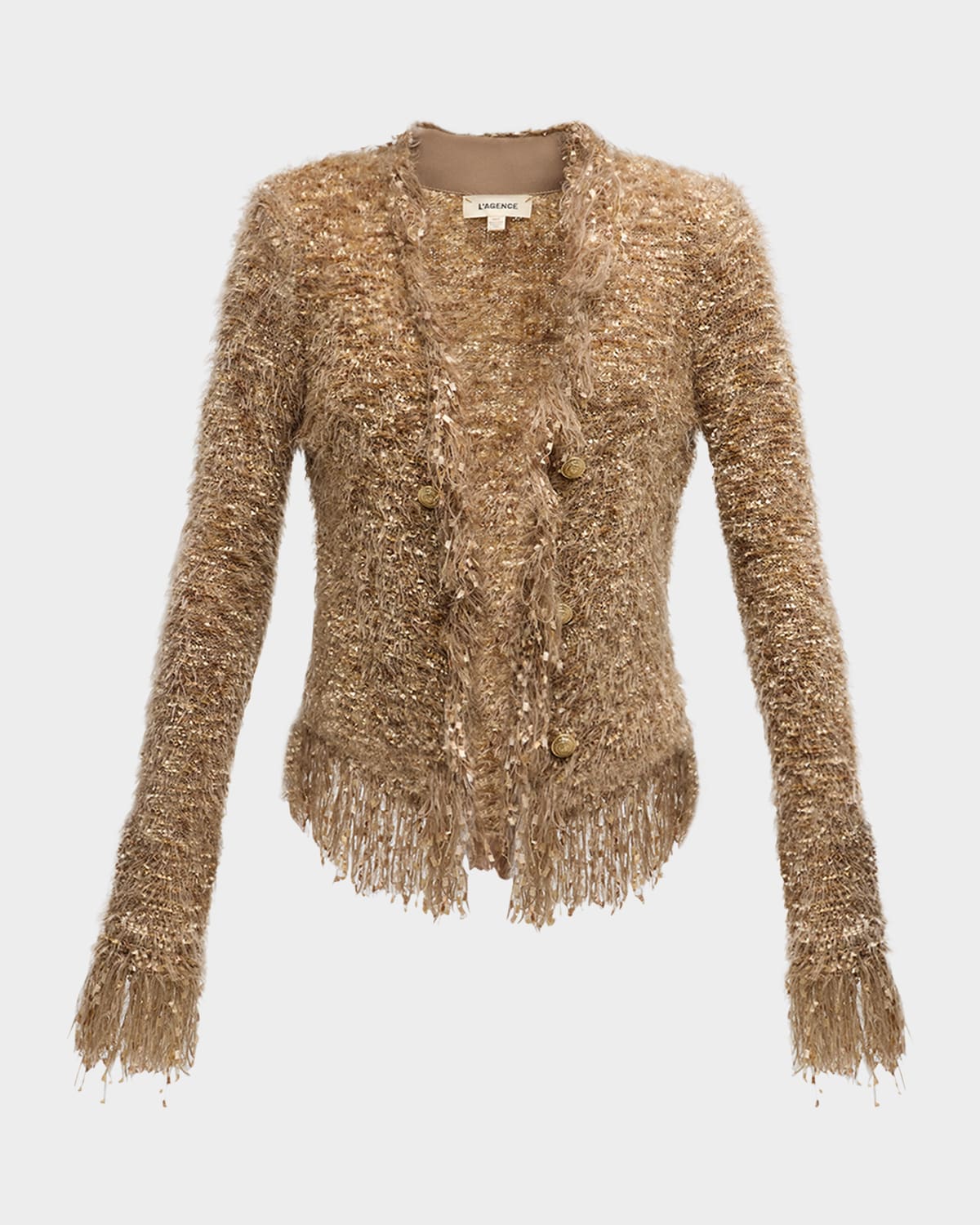 Shop L Agence Azure Fuzzy Cardigan Blazer In Tan Multi