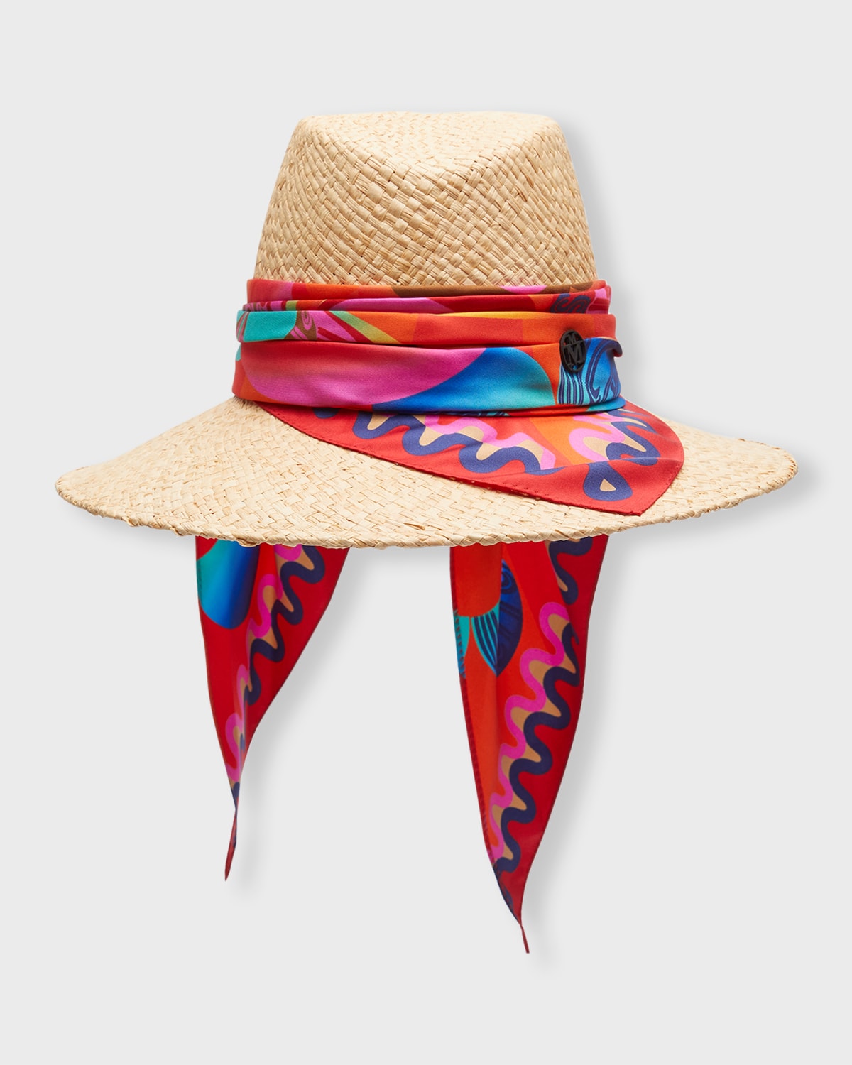 Shop Maison Michel Kate Raffia Straw Fedora With Silk Scarf In Natural