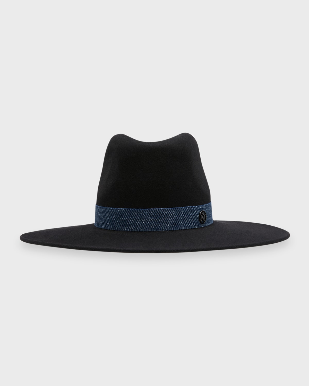 Maison Michel Eliza Denim Ribbon Wool Felt Fedora In Black