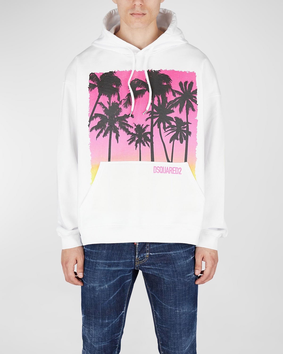 Dsquared2 Palm-tree Print Cotton Hoodie In White