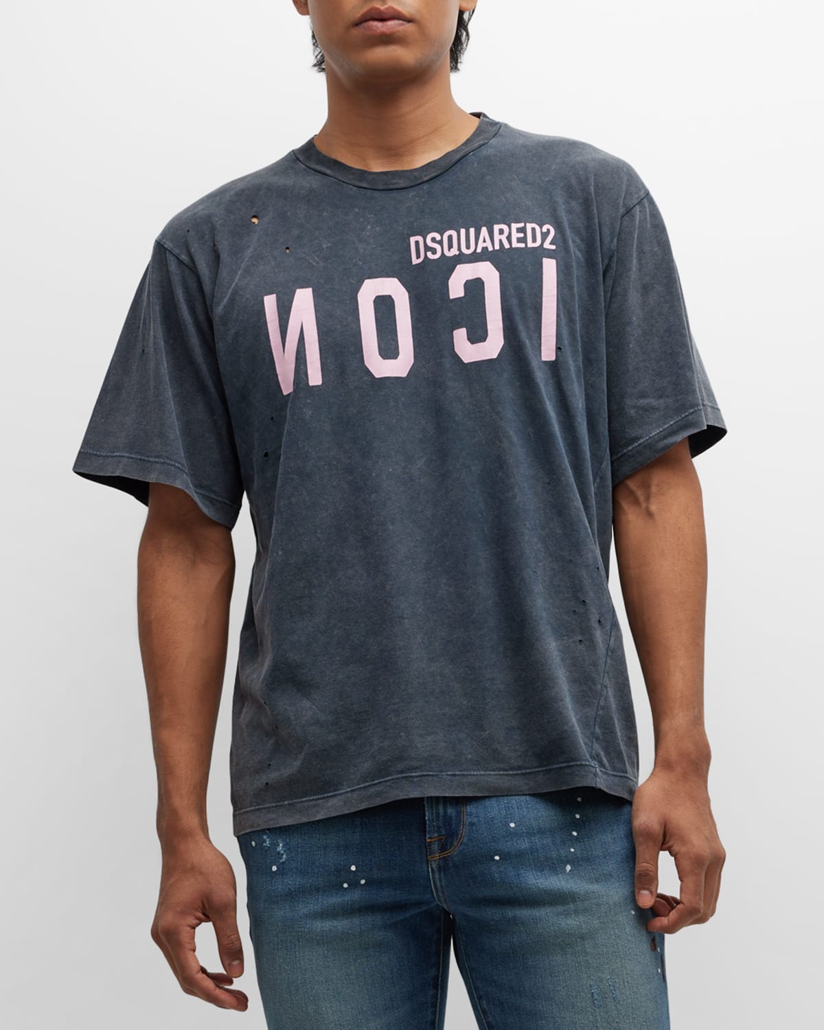 Dsquared2 Icon Cracked Iron T-shirt In Grey